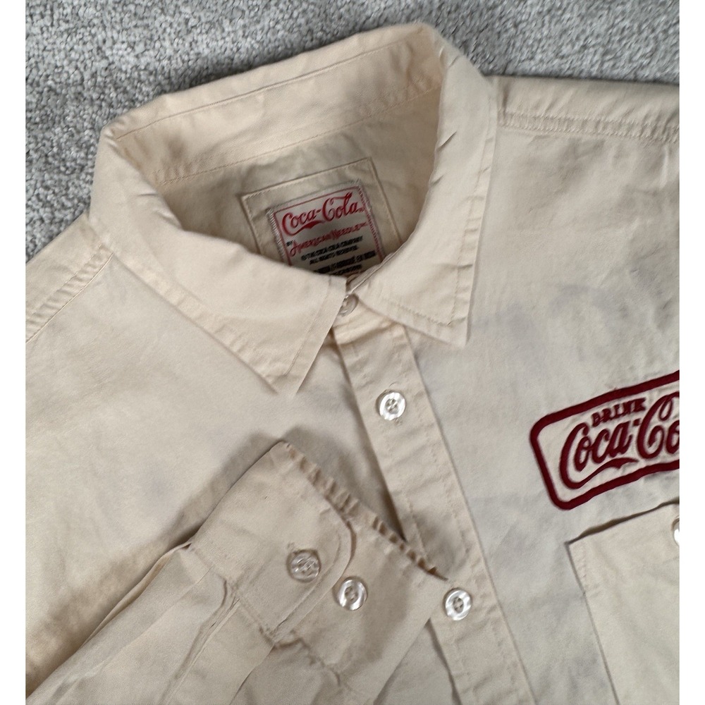 Coca Cola American Needle Shirt Coke Long Sleeve Collared L Creme Embroidered - Picture 4 of 16